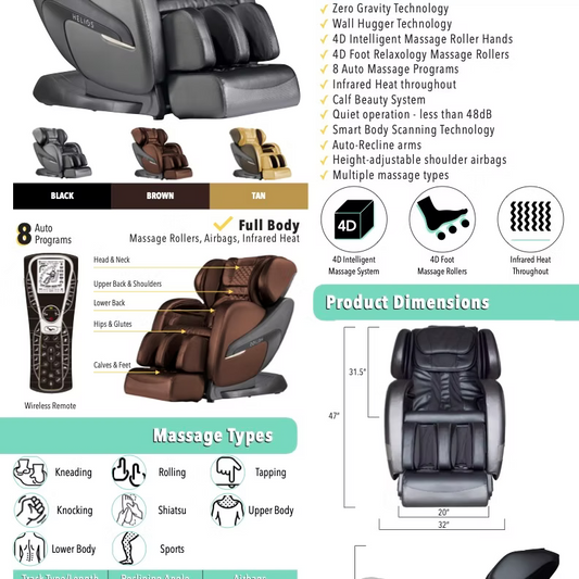 Helios Massage Chair 5500 | Zero Gravity Full-Body Massage Helios