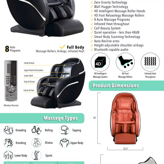 Massage Chair 8000 | Zero Gravity Full-Body Massage with Foot Rollers Helios