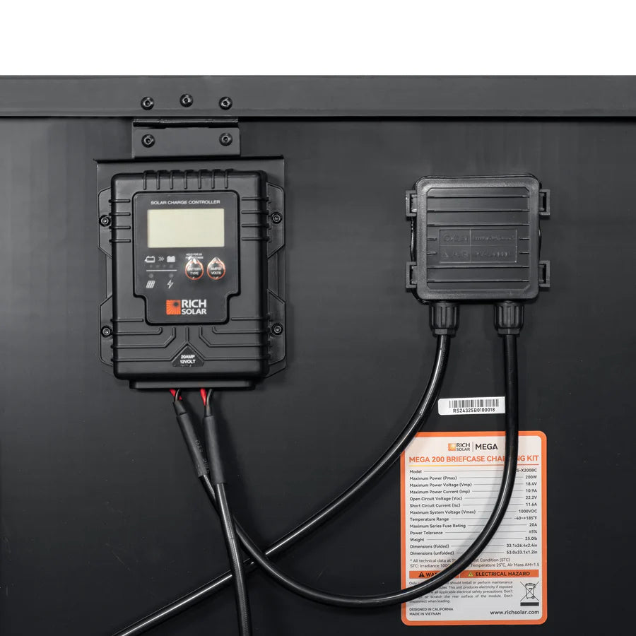 MEGA 200 Portable Briefcase Charging Kit | 200 Watt Portable Solar Panel | Premium 12V Portable Solar Panel for Generators, Vans, Campers | High Efficiency Rich Solar