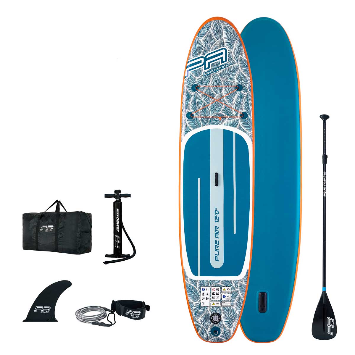 Aqua Marina Pure Air Tropic 12'0" (Blue) – All-Round iSUP with Adjustable Aluminum Paddle and Safety Leash Aqua Marina