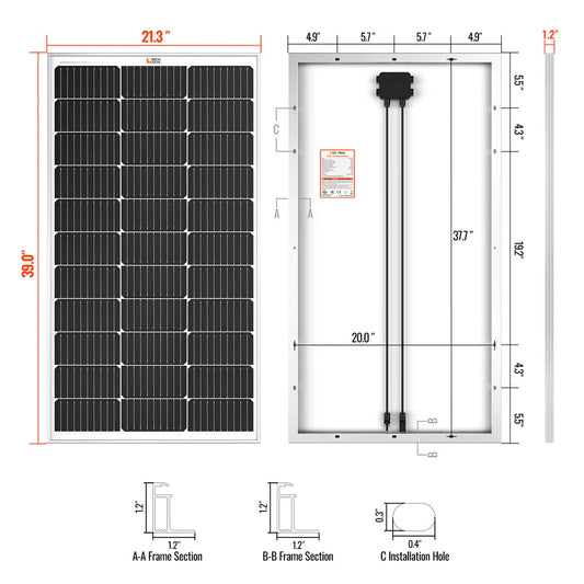 MEGA 100 | 100 Watt Solar Panel | Premier 12V Off-Grid Solar Panel for Vans, Campers, Boats | 25-Year Output Warranty | UL Certified Phoenyx Domes