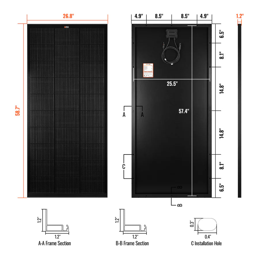 MEGA 200 | 200 Watt Solar Panel | Premier 12V Off-Grid Solar Panel for RVs Cabins, Boats | 25-Year Output Warranty | UL Certified Rich Solar