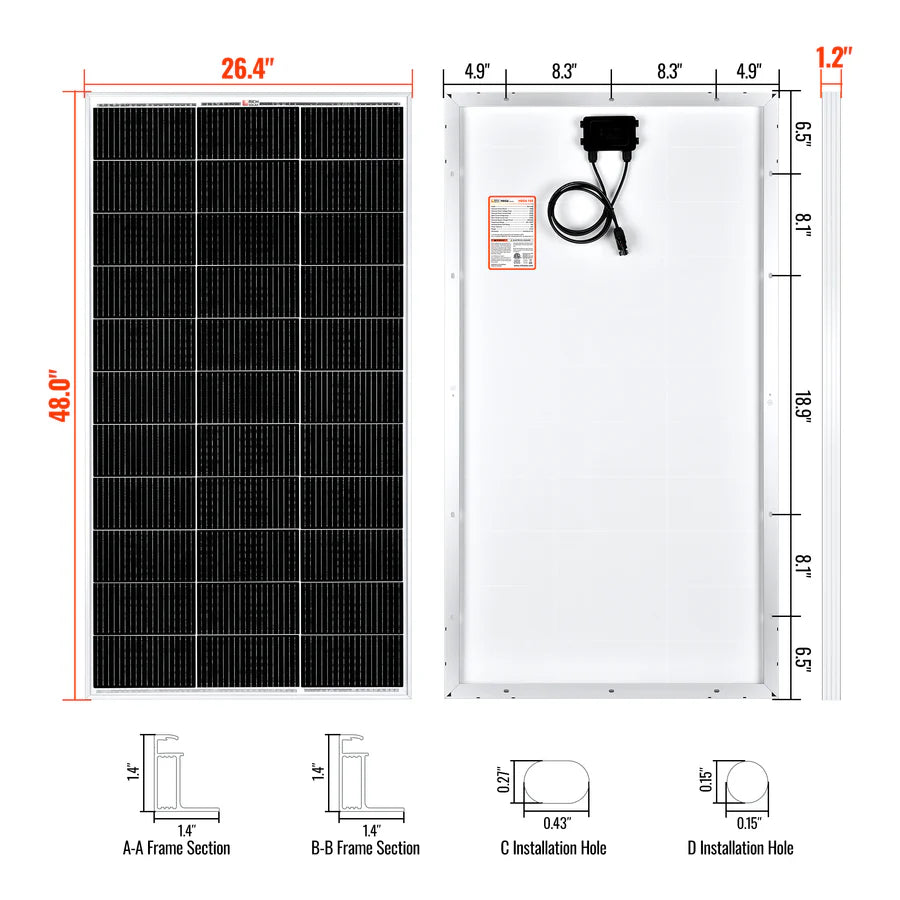MEGA 150 | 150 Watt Solar Panel | Lightweight 12V Off-Grid Solar Panel for RVs, Cabins, Boats | 25-Year Output Warranty | UL Certified Rich Solar
