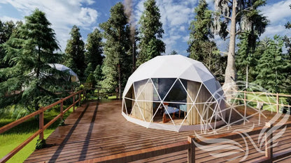 32mm (1  1/4")  frame, 3V frequency, multi-piece reflective insulation layer, washable interior oxford liner,Clear PVC panorama window with side zippers for ventilation, 2 opening triangle Glass windows, Heavy curtain on track, mini door awning Phoenyx Domes