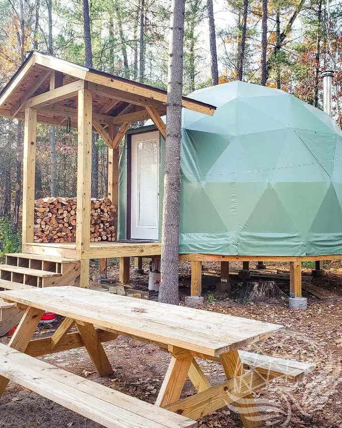 32mm (1  1/4")  frame, 3V frequency, multi-piece reflective insulation layer, washable interior oxford liner,Clear PVC panorama window with side zippers for ventilation, 2 opening triangle Glass windows, Heavy curtain on track, mini door awning Phoenyx Domes