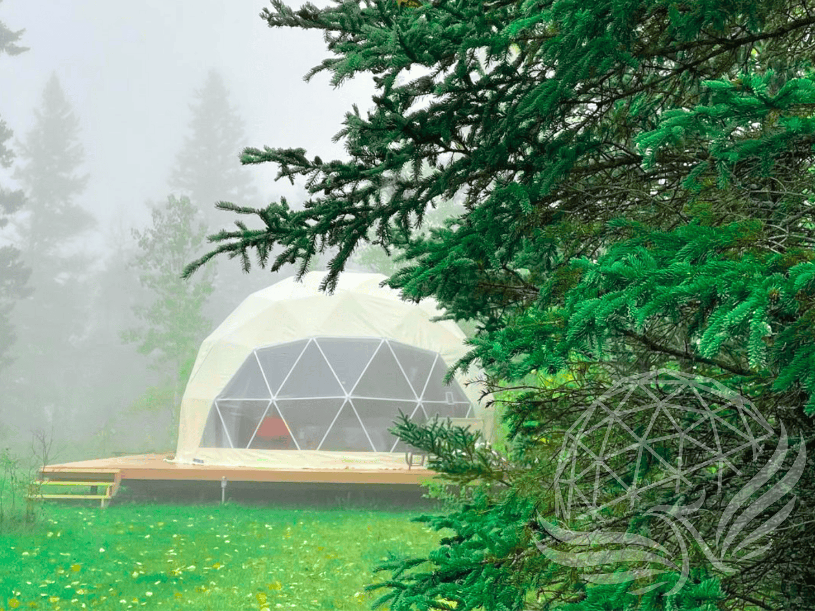 32mm (1  1/4")  frame, 3V frequency, multi-piece reflective insulation layer, washable interior oxford liner,Clear PVC panorama window with side zippers for ventilation, 2 opening triangle Glass windows, Heavy curtain on track, mini door awning Phoenyx Domes