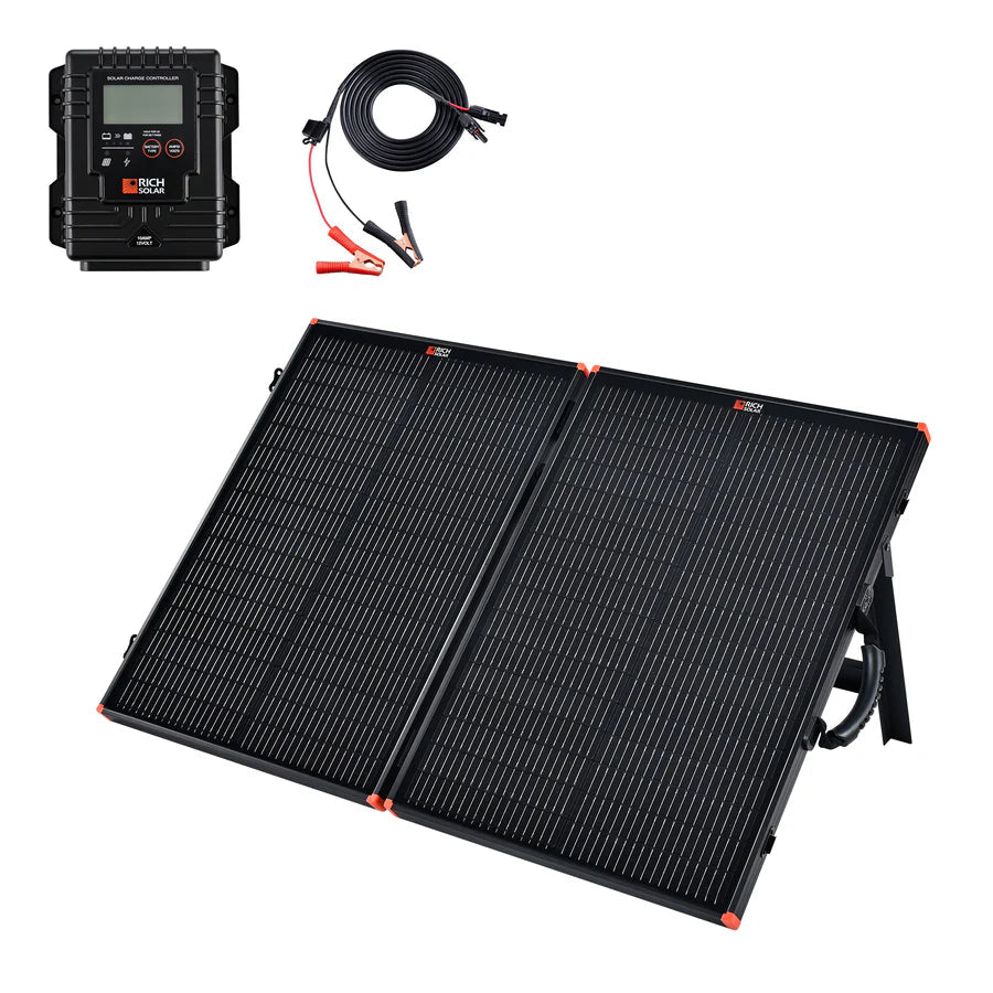 MEGA 100 Portable Briefcase Charging Kit | 100 Watt Portable Solar Panel | Premium 12V Portable Solar Panel for Generators, Boats, Power Stations | High Efficiency Rich Solar
