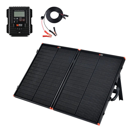 MEGA 100 Portable Briefcase Charging Kit | 100 Watt Portable Solar Panel | Premium 12V Portable Solar Panel for Generators, Boats, Power Stations | High Efficiency Rich Solar