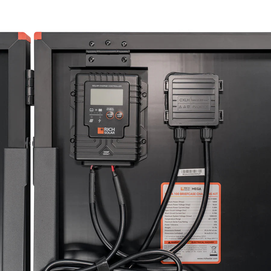 MEGA 100 Portable Briefcase Charging Kit | 100 Watt Portable Solar Panel | Premium 12V Portable Solar Panel for Generators, Boats, Power Stations | High Efficiency Rich Solar