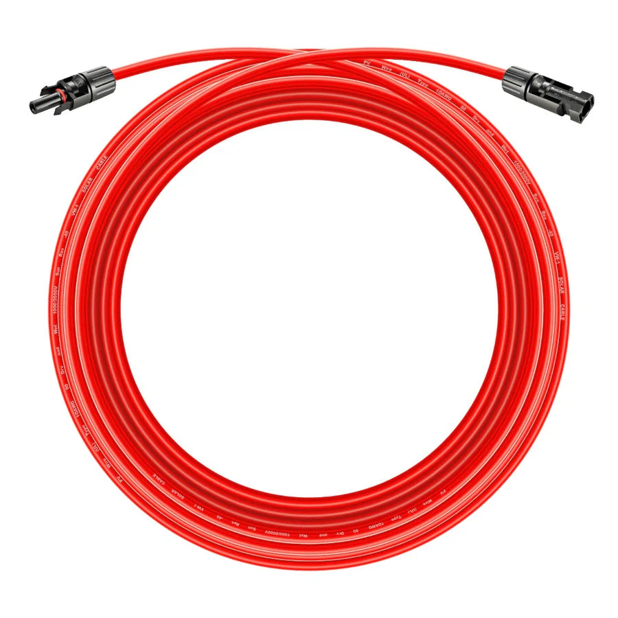 10 Gauge Solar Panel Extension Cable with Male and Female Solar Connector Ends | Pair of 10AWG Red and Black Extension Wire with Connectors on Both Ends | Choose Cable Length: 10ft, 15ft, 20ft, 30ft, 50ft, 75ft, 100ft Rich Solar