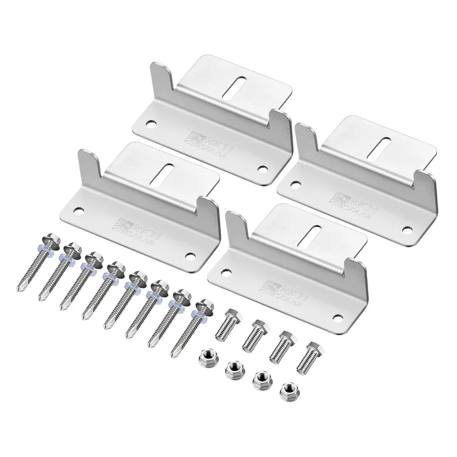 Z-Brackets | Mounting Hardware Z-Brackets with Screws | Designed for RICH SOLAR MEGA Series Solar Panels | Easy to Install Rich Solar