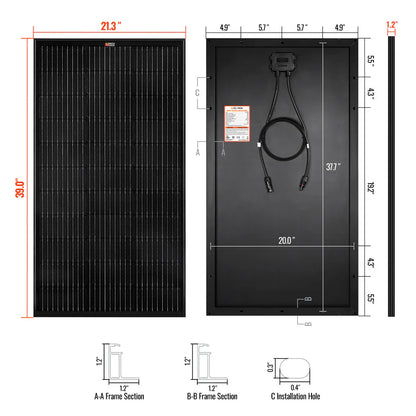 MEGA 100 | 100 Watt Solar Panel | Premier 12V Off-Grid Solar Panel for Vans, Campers, Boats | 25-Year Output Warranty | UL Certified Rich Solar